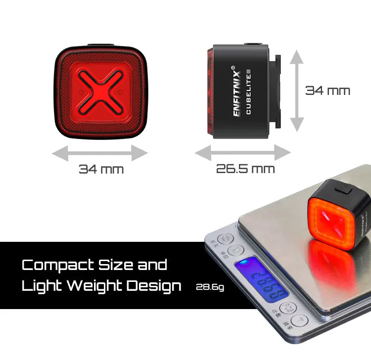 Cubelite III Smart Bicycle Tail Light with Brake Warning