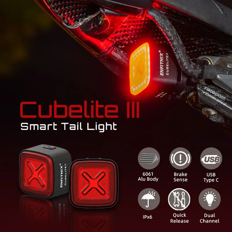 Cubelite III Smart Bicycle Tail Light with Brake Warning